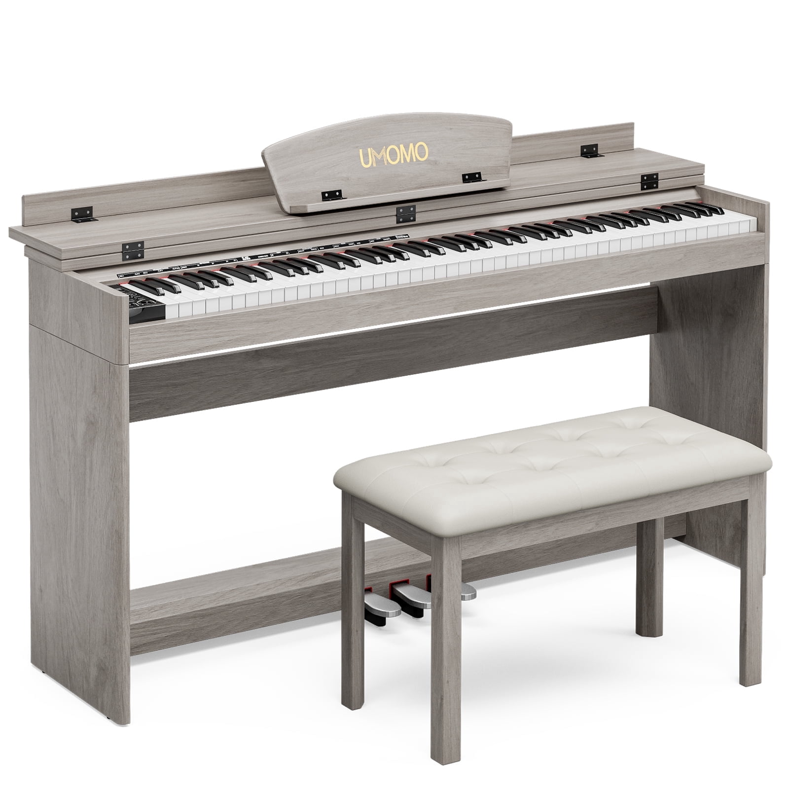 UMOMO 88 Key Digital Piano Keyboard with Piano Bench, Full Size Electric Piano with Piano Stand, Headphone Jack, 3 Pedal, Electronic Piano for Beginner, Adults, Gray