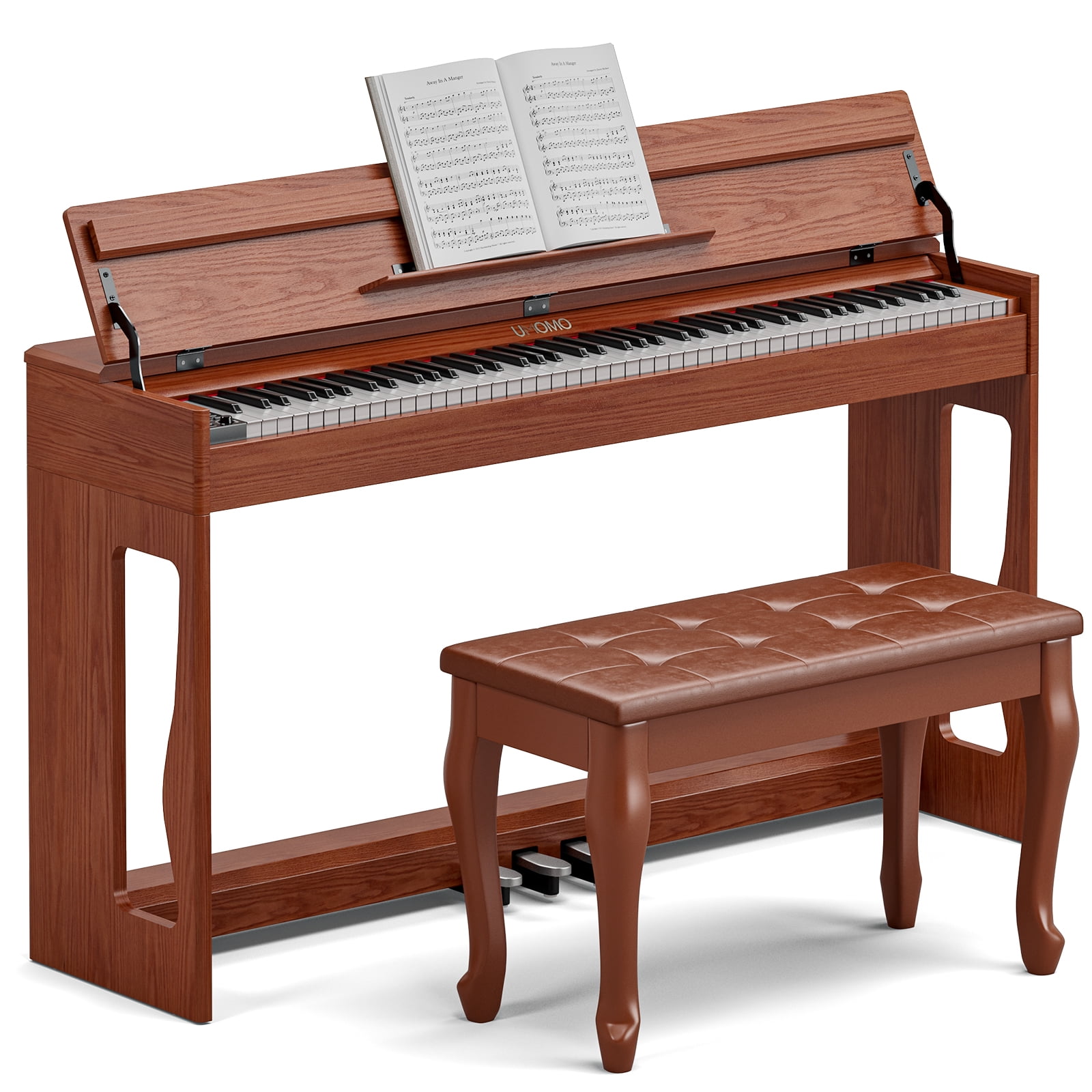 UMOMO 88 Key Weighted Digital Piano with Duet Piano Bench, Beginner Keyboard Piano Full Size Heavy Hammer Weighted Action Electric Piano Keyboard with MIDI, Brown