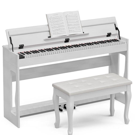 UMOMO 88 Weighted Key Digital Piano with Duet Piano Bench, Beginner Keyboard Piano Full Size Heavy Hammer Weighted Action Electric Piano Keyboard with USB MIDI, White