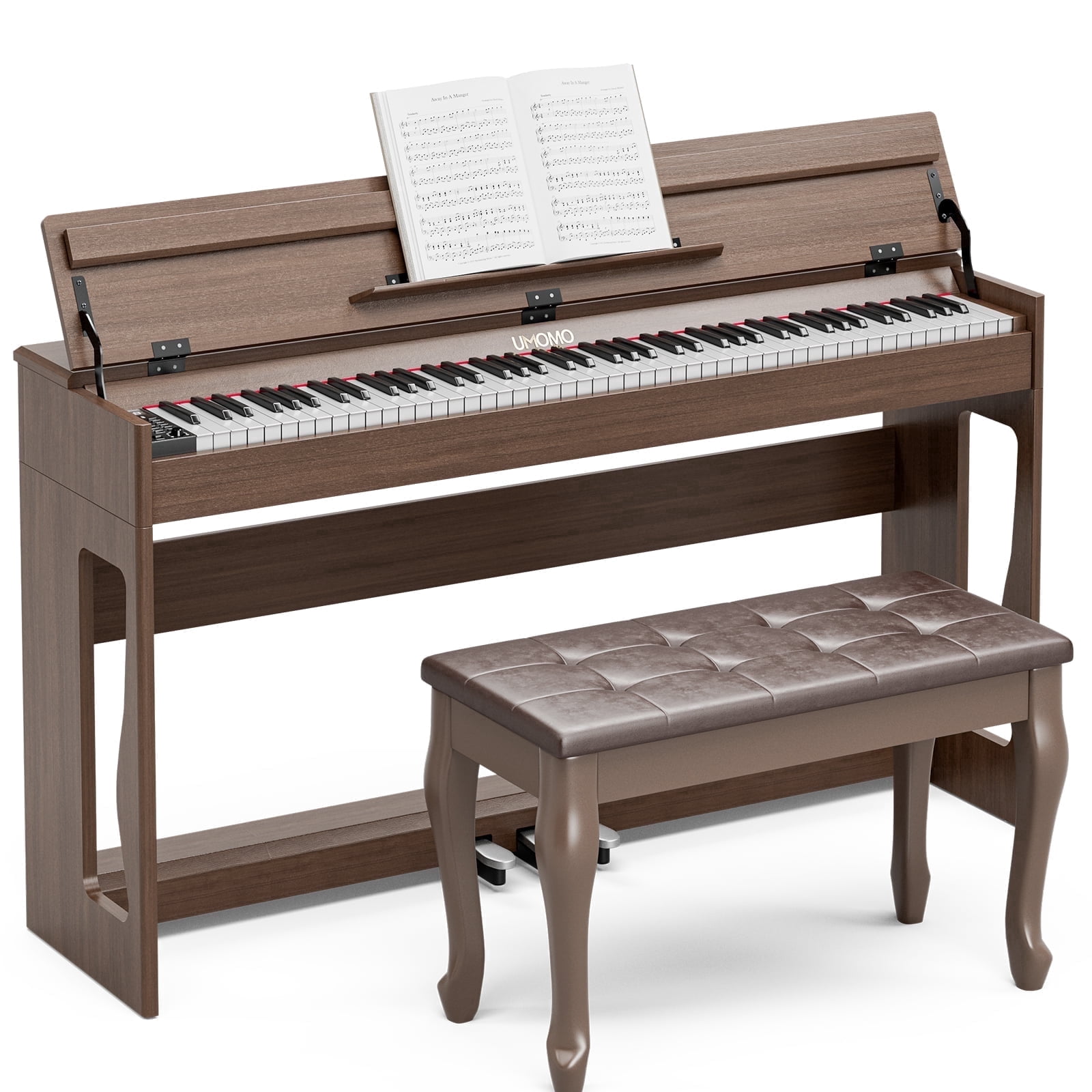UMOMO 88 Weighted Key Digital Piano with Duet Piano Bench, Beginner Keyboard Piano Full Size Heavy Hammer Weighted Action Electric Piano Keyboard with USB MIDI, Walnut