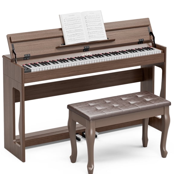 UMOMO 88 Weighted Key Digital Piano with Duet Piano Bench, Beginner Keyboard Piano Full Size Heavy Hammer Weighted Action Electric Piano Keyboard with USB MIDI, Walnut