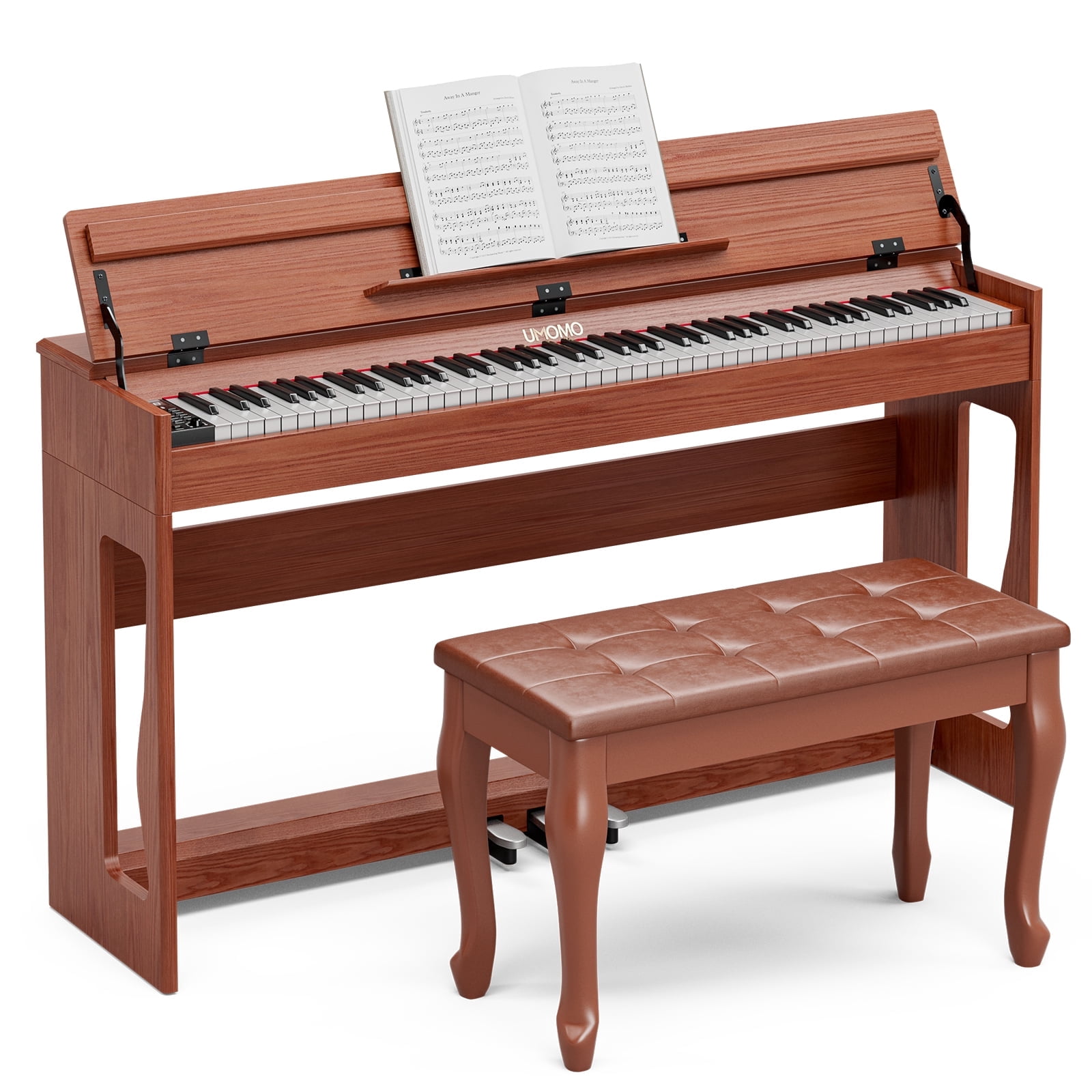 UMOMO 88 Weighted Key Digital Piano with Duet Piano Bench, Beginner Keyboard Piano Full Size Heavy Hammer Weighted Action Electric Piano Keyboard with USB MIDI, Brown
