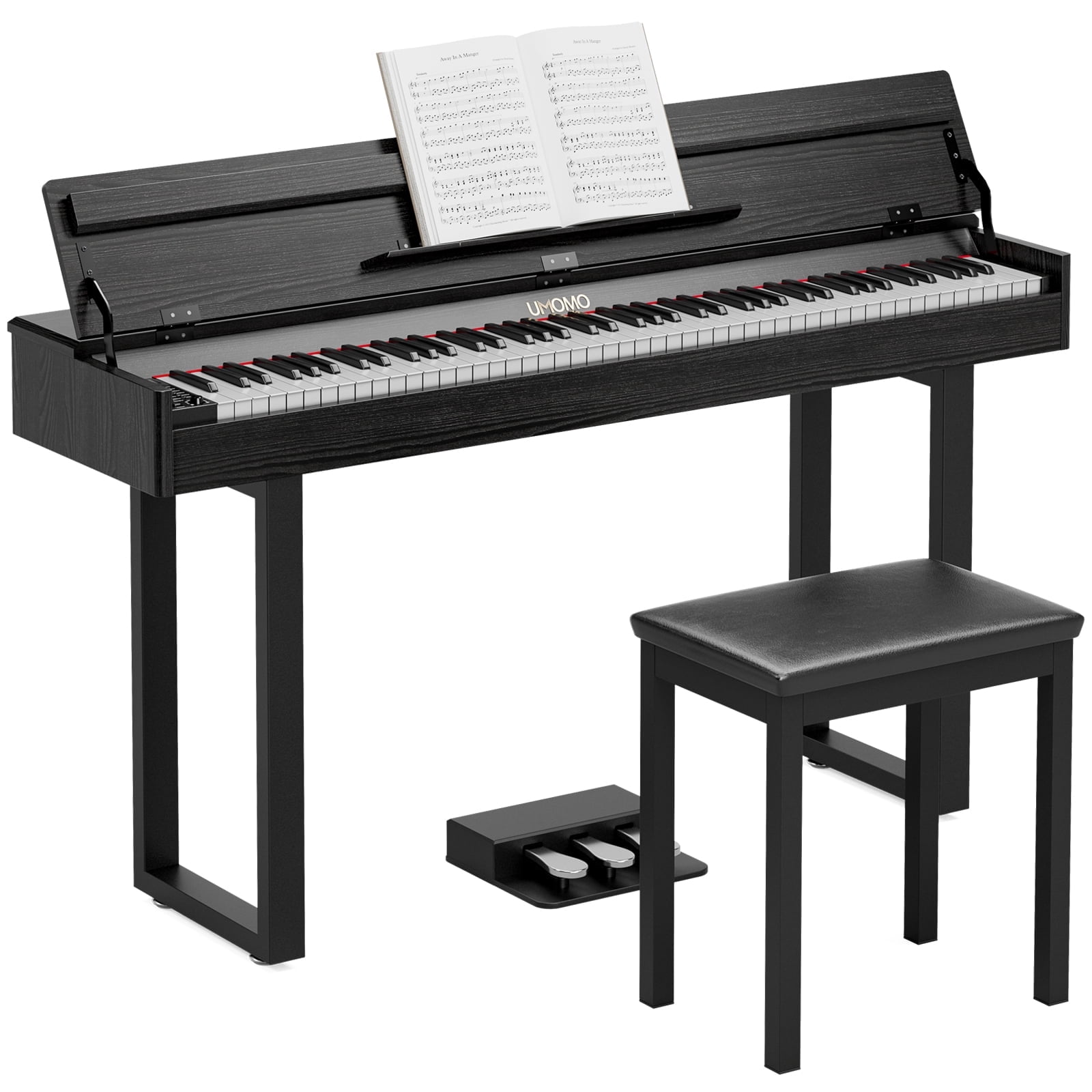 UMOMO 88 Weighted Key Digital Piano with Metal Stand, Beginner Keyboard Piano with Piano Bench, Full Size Heavy Hammer Weighted Action Electric Piano Keyboard with USB MIDI, Black