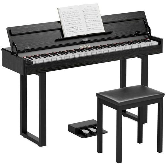 UMOMO 88 Weighted Key Digital Piano with Metal Stand, Beginner Keyboard Piano with Piano Bench, Full Size Heavy Hammer Weighted Action Electric Piano Keyboard with USB MIDI, Black