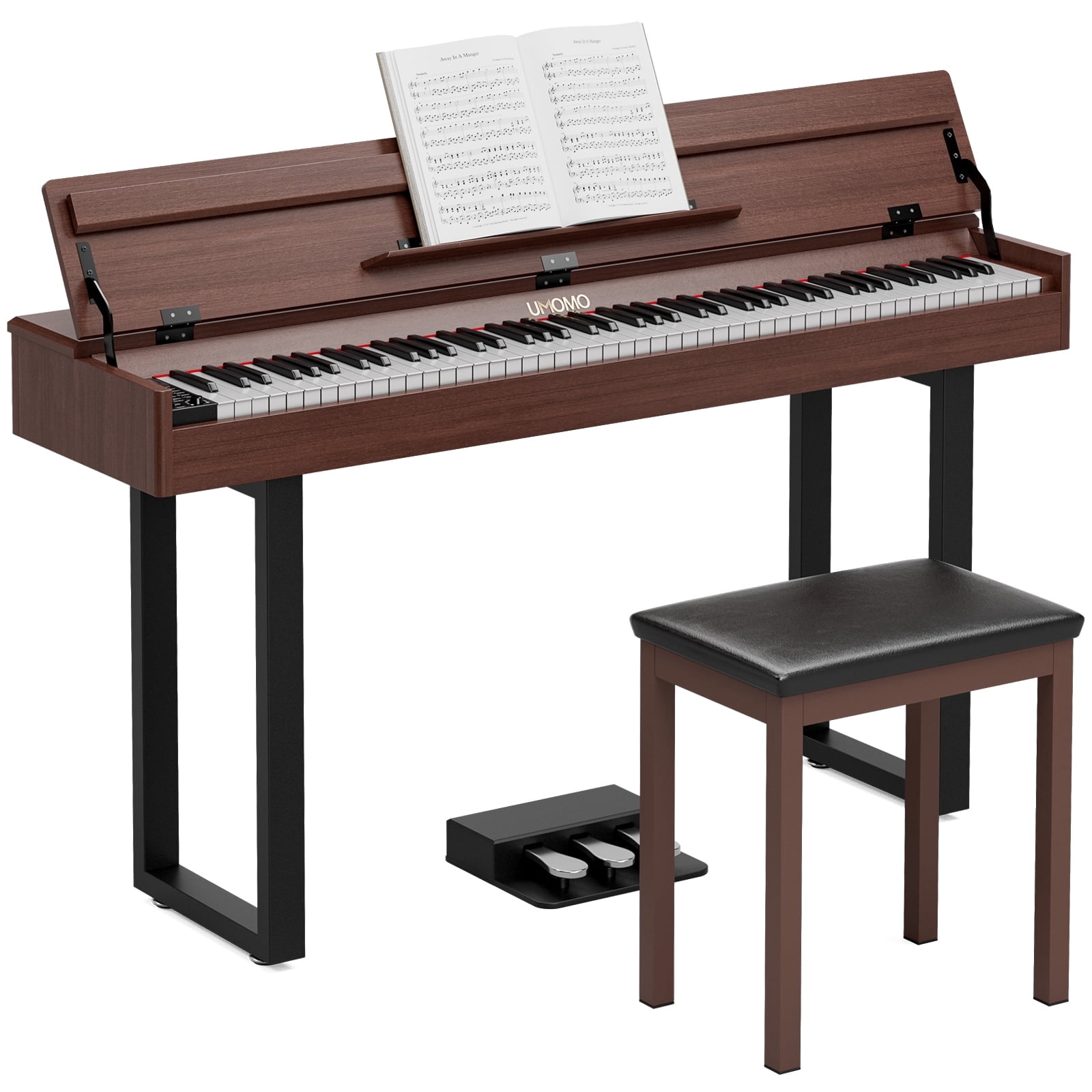 UMOMO 88 Weighted Key Digital Piano with Metal Stand, Beginner Keyboard Piano with Piano Bench, Full Size Heavy Hammer Weighted Action Electric Piano Keyboard with USB MIDI, Walnut