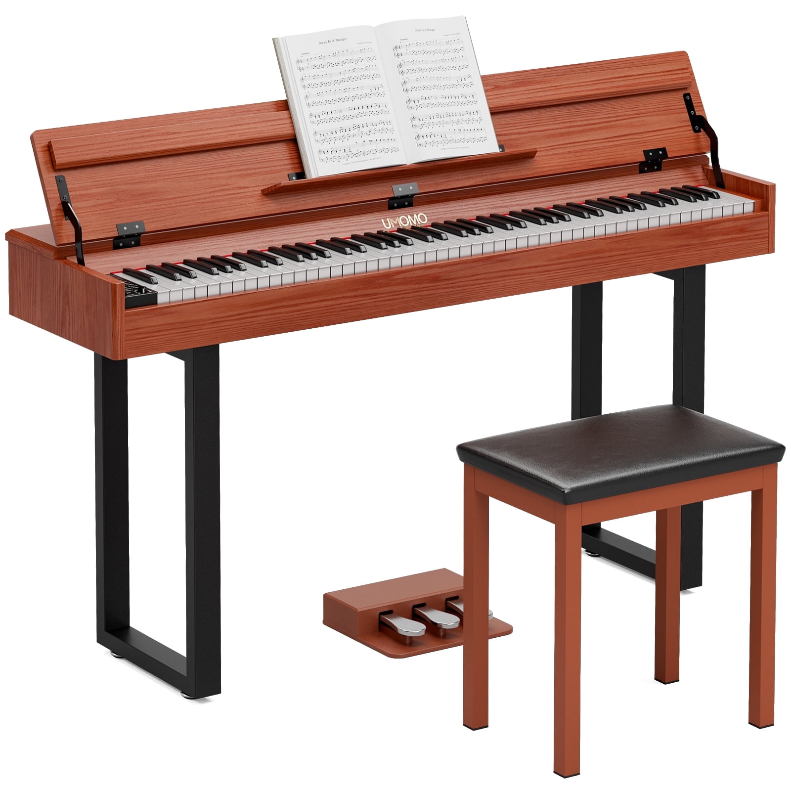 UMOMO 88 Weighted Key Digital Piano with Metal Stand, Beginner Keyboard Piano with Piano Bench, Full Size Heavy Hammer Weighted Action Electric Piano Keyboard with USB MIDI, Brown