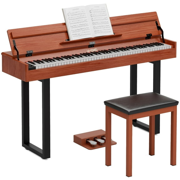 UMOMO 88 Weighted Key Digital Piano with Metal Stand, Beginner Keyboard Piano with Piano Bench, Full Size Heavy Hammer Weighted Action Electric Piano Keyboard with USB MIDI, Brown