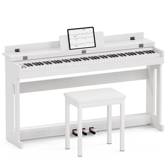 UMOMO 88 Weighted Key Digital Piano Keyboard with Piano Bench, Full Size Electric Piano with Piano Stand, Headphone Jack, 3 Pedal, Electronic Piano for Beginner, Adults, White