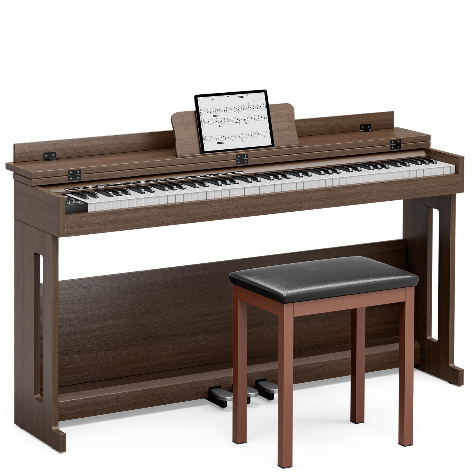UMOMO 88 Weighted Key Digital Piano Keyboard with Piano Bench, Full Size Electric Piano with Piano Stand, Headphone Jack, 3 Pedal, Electronic Piano for Beginner, Adults, Brown