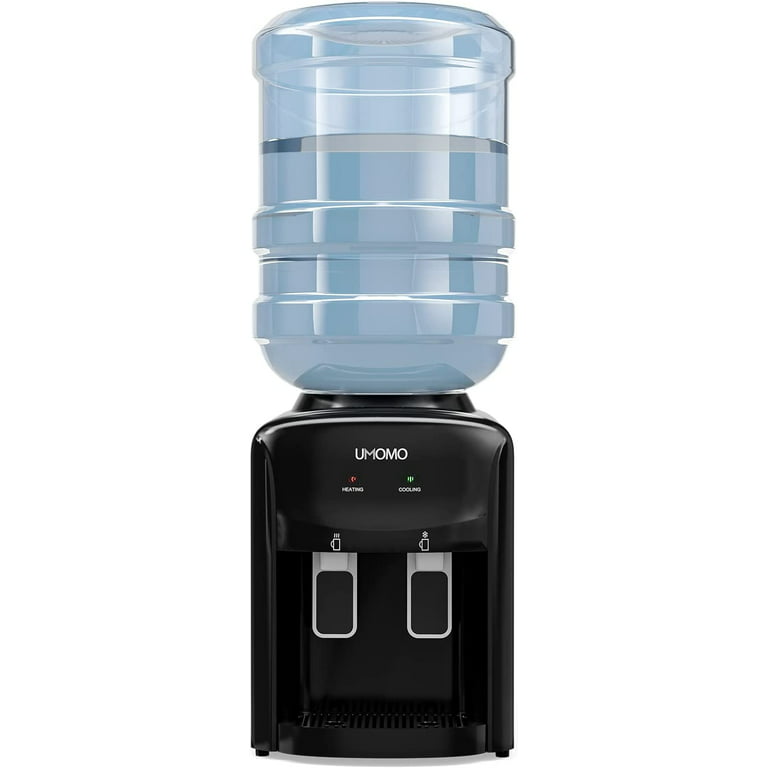 UMOMO Top Loading Water Cooler Dispenser, Countertop Water Cooler Dispenser for Home and Office Use, Holds 3 or 5 Gallon Bottle, Hot & Cold Water