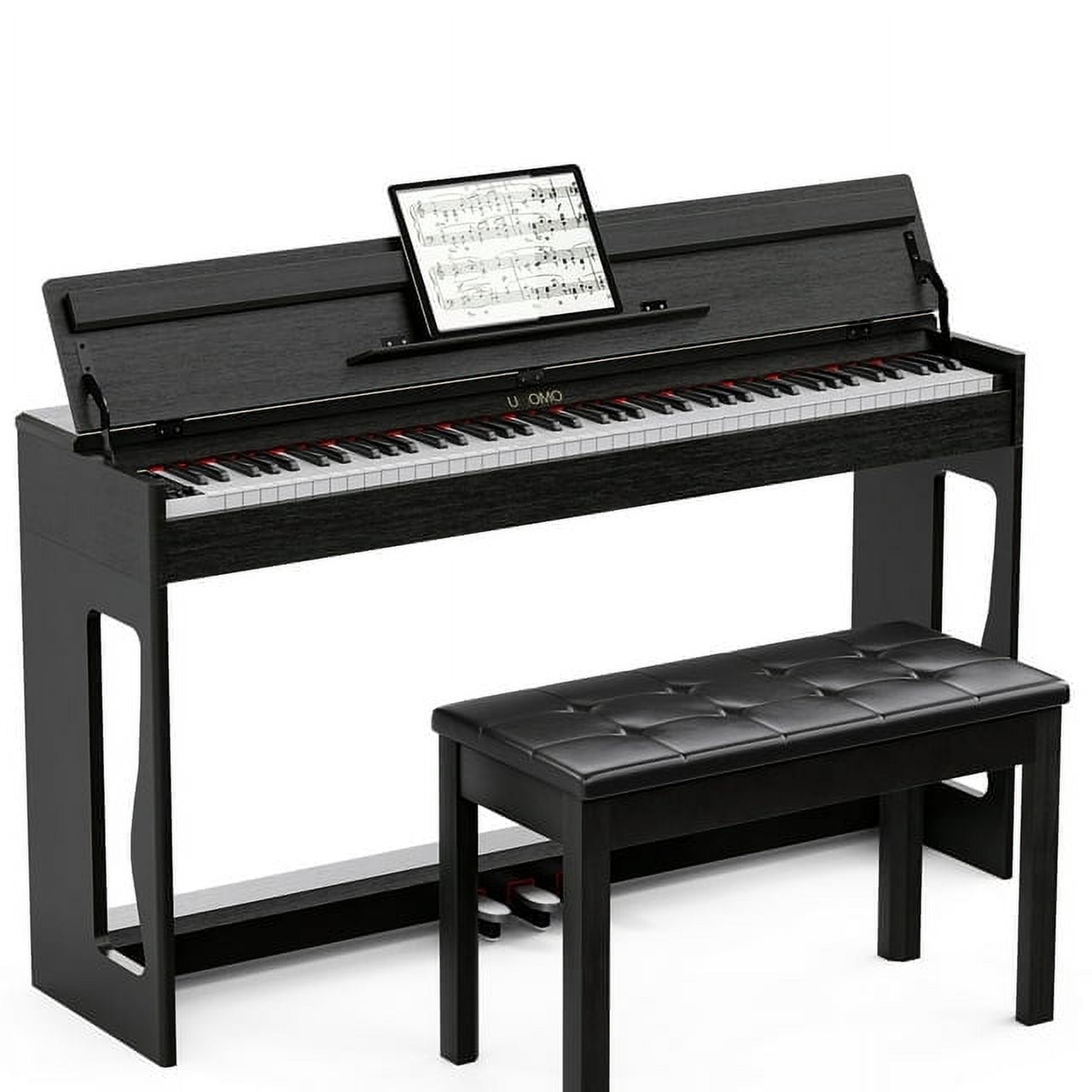 AODSK 88 Key Digital Piano Set With Wooden Stand & Bench - Portable Keyboard With Semi-Weighted Keys