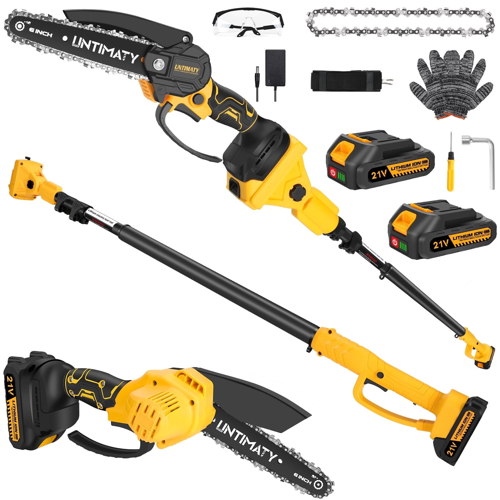 UMTIMATY Cordless Pole Saw,6 Inch Brushless Pole Chainsaws Mini Handheld Chainsaw with 2 x 2.0Ah Batteries,14.1 FT Max Extension Pole Saw for Tree Trimming