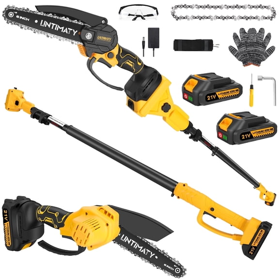 UMTIMATY Cordless Pole Saw,6 Inch Brushless Pole Chainsaws Mini Handheld Chainsaw with 2 x 2.0Ah Batteries,14.1 FT Max Extension Pole Saw for Tree Trimming