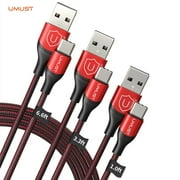 UMUST USB C Cable  [3Pack 6.6+3.3+1.0ft] USB A to USB-C 3A Fast Charger Cable USB C Cord ,Nylon Braided Type C Cable Compatible With Samsung Galaxy S21 LG V50 Pixel iPad Pro Mini2021 Switch Red