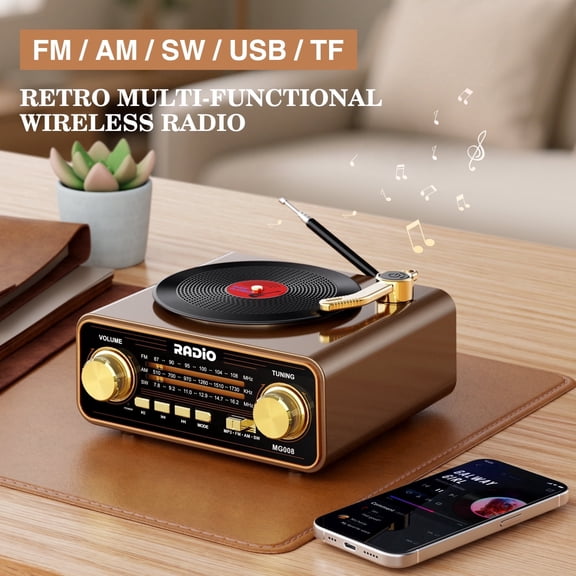 UMUTOO Classic Vintage Radio with Bluetooth, AM/FM/SW Radio, Portable Retro Radio for Home, USB/TF/AUX Playback, 2000mAh Rechargeable Battery - MG008