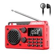 UMUTOO Q7 Portable Radio AM FM SW with Bluetooth 5.4, 5W Speaker, 1500mAh Battery 18H Playback, TF Card USB Slot, Sleep Timer, Large LCD Backlit   for Home Kitchen Outdoor Emergency Camping Red