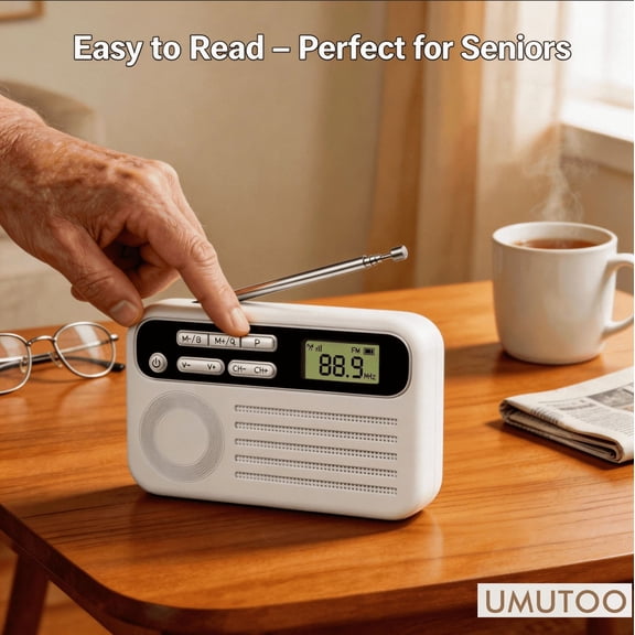Portable FM Radio for Seniors LCD Display, Easy to Use, Rechargeable Battery, Best Reception, Preset Stations, Great Gift
