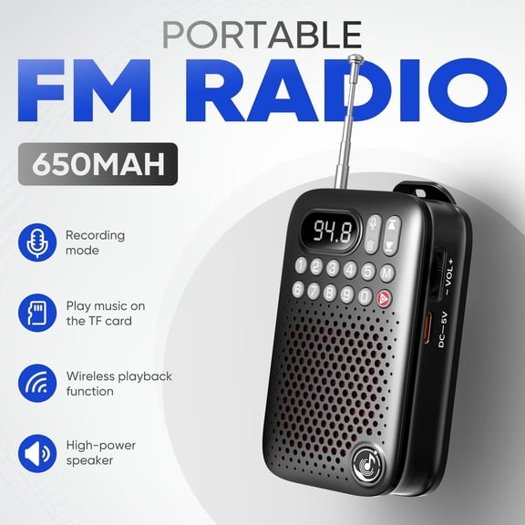 UMUTOO Mini Portable Bluetooth Radio with MP3 Player, FM Radio, Recording, 3W Speaker, TF Card Playback, Type-C Charging, Compact & Lightweight Design