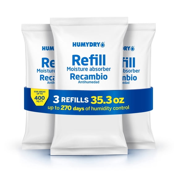 Humydry moisture absorber refills for 35.3oz dehumidifier, unscented 3-pack