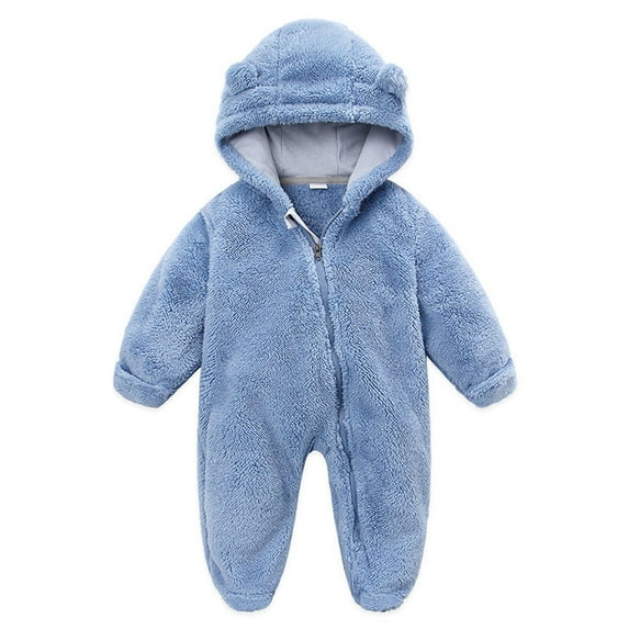 UMfun Baby Fleece Footie Snowsuit Winter Bunting Onesie Cartoon Warm Hooded Romper Jumpsuit Outfits For Girls Boys Light Blue,9-12 Months