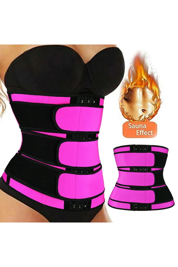 Fashion Women Waist Trainer Three Belts Corset Sports With Breastplate Stylish Tunic Body Shaper Corset Slimming Hot Pink M