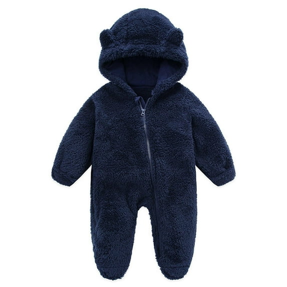 UMfun Newborn Baby Fleece Footie Snowsuit Winter Bunting Onesie Cartoon Warm Hooded Romper Jumpsuit Outfits For Girls Boys Dark Blue,9-12 Months