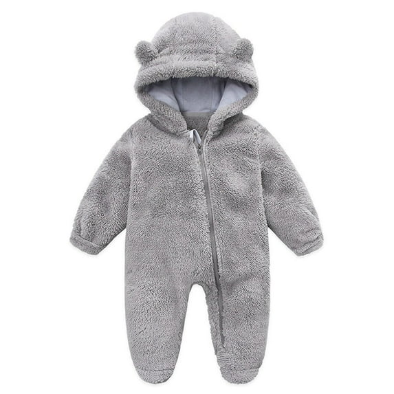 UMfun Newborn Baby Fleece Footie Snowsuit Winter Bunting Onesie Cartoon Warm Hooded Romper Jumpsuit Outfits For Girls Boys Dark Gray,6-9 Months