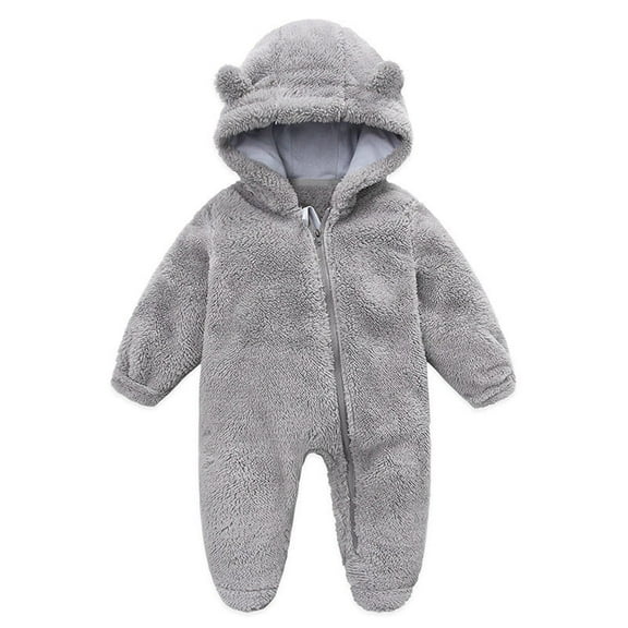UMfun Newborn Baby Fleece Footie Snowsuit Winter Bunting Onesie Cartoon Warm Hooded Romper Jumpsuit Outfits For Girls Boys Gray,0-3 Months
