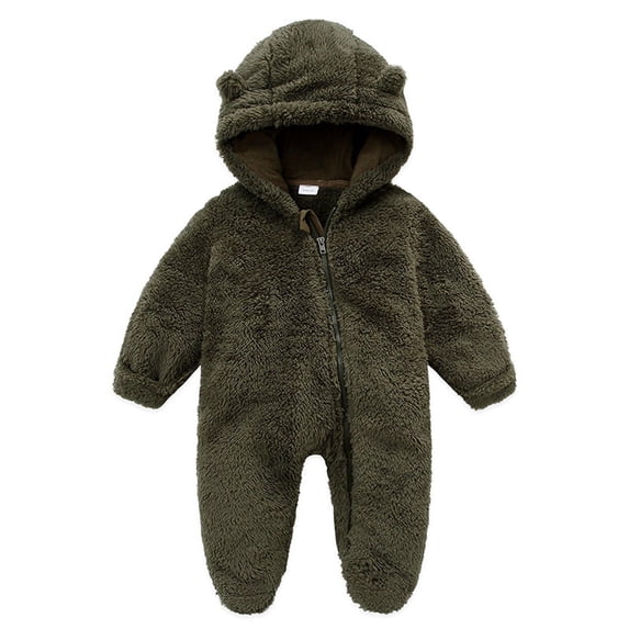 UMfun Newborn Baby Fleece Footie Snowsuit Winter Bunting Onesie Cartoon Warm Hooded Romper Jumpsuit Outfits For Girls Boys Green,3-6 Months