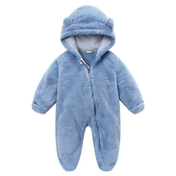 UMfun Newborn Baby Fleece Footie Snowsuit Winter Bunting Onesie Cartoon Warm Hooded Romper Jumpsuit Outfits For Girls Boys Light Blue,0-3 Months