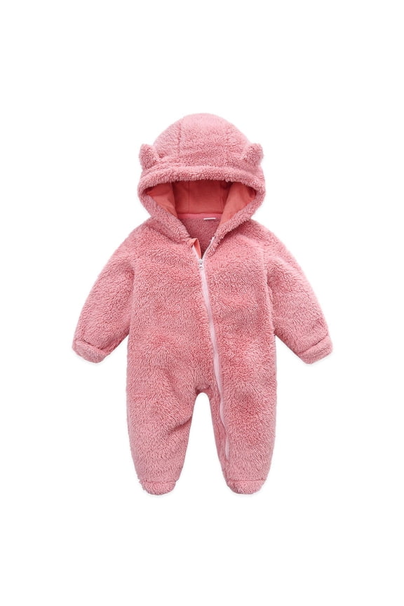 Newborn Baby Fleece Footie Snowsuit Winter Bunting Onesie Cartoon Warm Hooded Romper Jumpsuit Outfits For Girls Boys Pink,9-12 Months