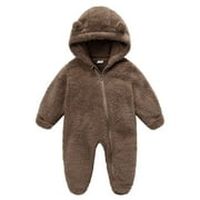 UMfun Newborn Baby Fleece Snowsuits Winter Footie Romper Jacket Hooded Jumpsuit Autumn Bunting Onesie Cartoon Warm Hooded Romper Jumpsuit Outfits for Infant Girls Boys Brown(0-12Months)