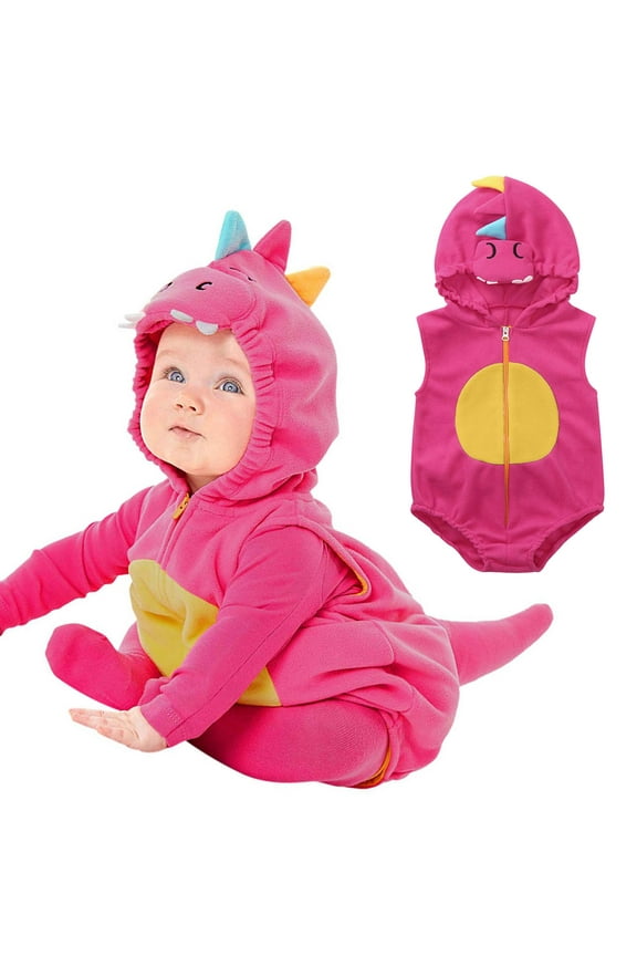 Toddler Baby Girls Boys Dinosaur Cosplay Halloween Romper Costume Cute Dinosaur Jumpsuit 0-24M Hot Pink,18-24 Months