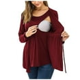 thumbnail image 1 of UMfun Women's Maternity Tops, Long Sleeve Double Layer Nursing Tops T-shirts, Breastfeeding Clothes, 1 of 6