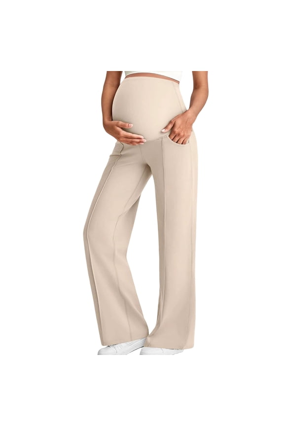 Women's Plus Size Maternity Pants, Casual Stretchy Comfy Lounge Leggings, Over The Belly Yoga Work Dress Pregnancy Pants, Stretchy Wide Leg Trousers with Pockets