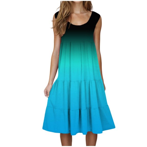 UMfun Women's Summer Dresses Fashion Holiday Summer Solid Color Sleeveless Party Beach Dress