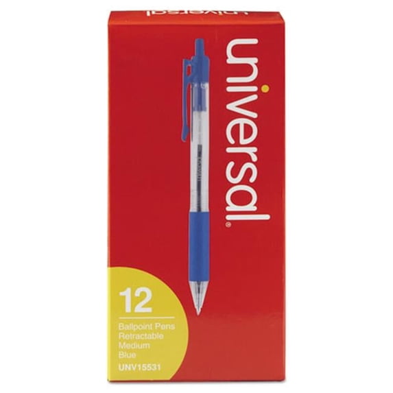 UN 1 mm Economy Retractable Ballpoint Pen - Blue Ink & Clear - Dozen