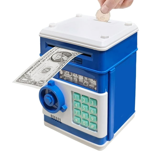 UN Piggy Bank Electronic Mini ATM for Kids Baby Toy, Safe Coin Banks Money Saving Box Password Code Lock for Children,Boys Girls Best Gift(Blue)