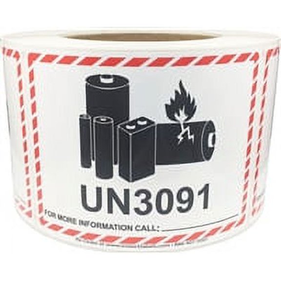 UN3091 Caution Lithium Battery Labels | 3.25 x 4.25" inch - 500 Pack | InStockLabels.com