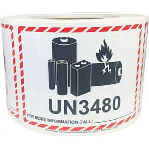 UN3480 Caution Lithium Battery Warning Shipping Labels | 3.25 x 4.25" inch - 500 Pack | InStockLabels.com