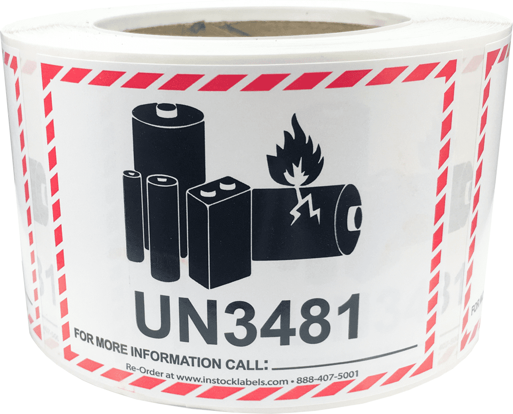 UN3481 Caution Lithium Battery Warning Labels | 3.25 x 4.25" inch - 500 Pack | InStockLabels.com