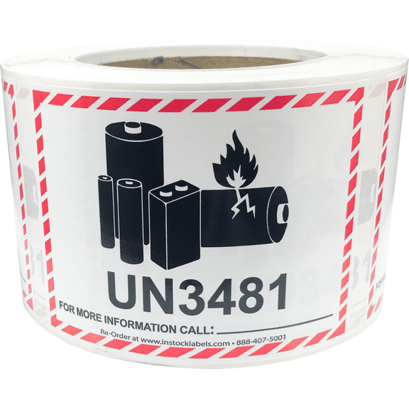 UN3481 Caution Lithium Battery Warning Labels | 3.25 x 4.25" inch - 500 Pack | InStockLabels.com