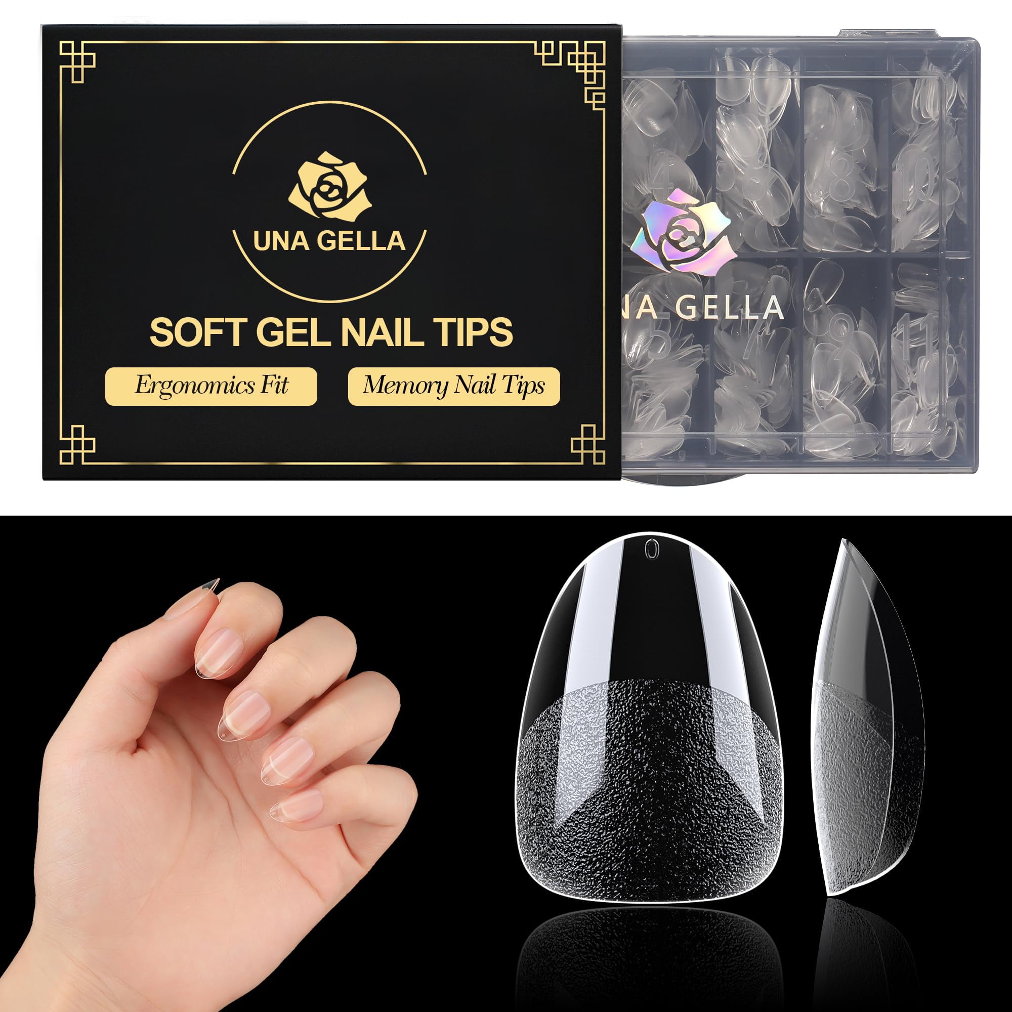 UNA GELLA Extra Short Almond Nail Tips 504 Pcs Pre-Filed Short Almond ...