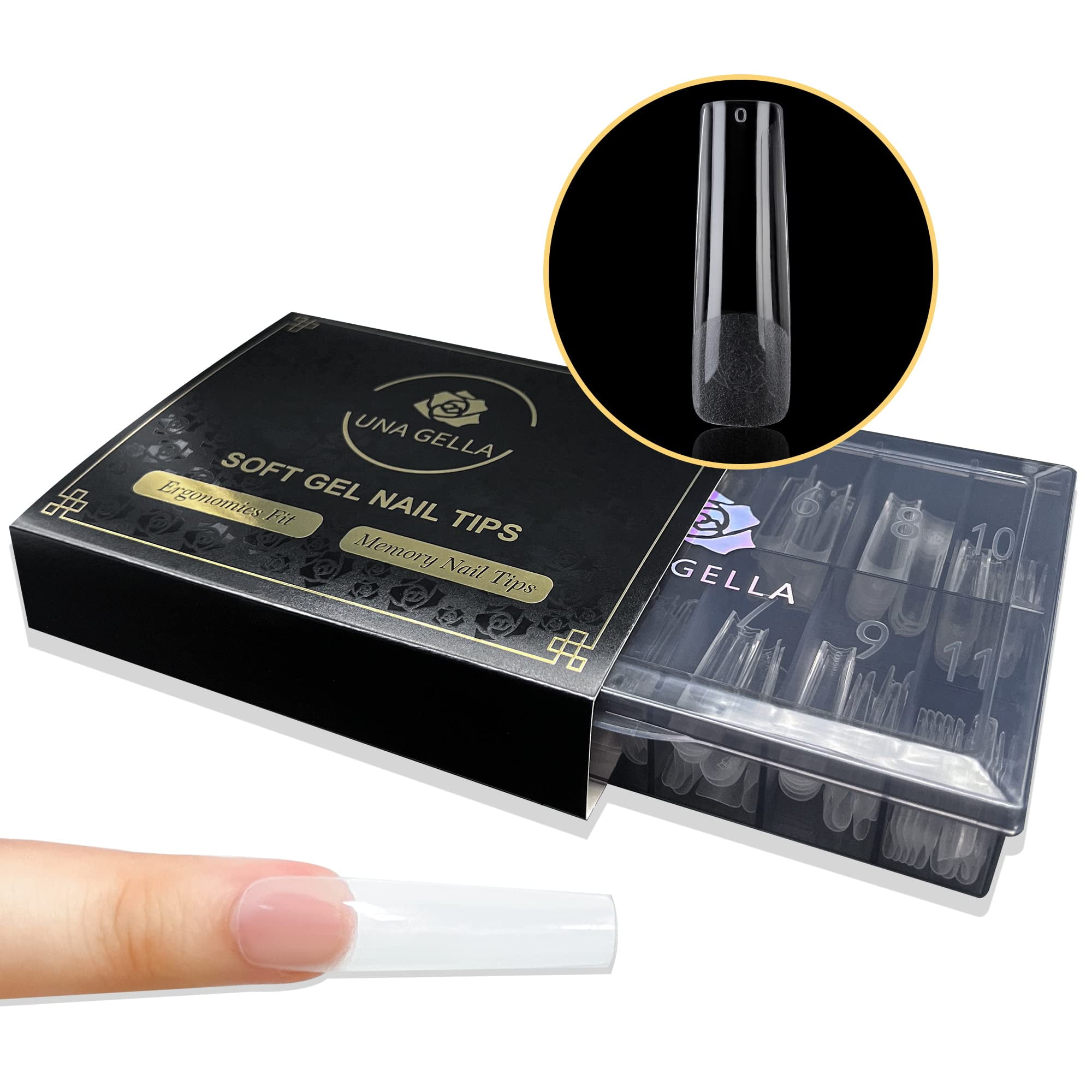 UNA GELLA Soft Gel Nail Tips Long Prefile 240 Square Gel Tips XXL