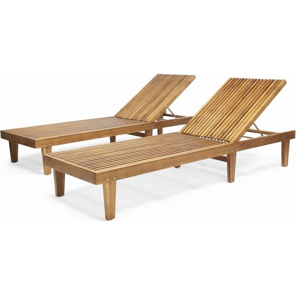 UNBRAND Nadine Set of 2 Outdoor Patio Wood Adjustable Chaise Lounges, Acacia Wood Poolside Sun Lounger Set, Wooden Lounge Chair Outdoor, Teak