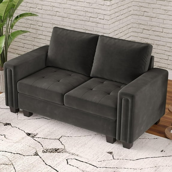 UNBRAND Velvet Modular Loveseat Sofa Couch 2 Seater Sofa Love Seats for Small Space Grey