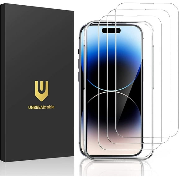UNBREAKcable 3-Pack Tempered Glass Screen Protector for iPhone 14 Pro, 9H Hardness, Case Friendly, Easy Install
