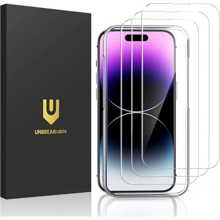 UNBREAKcable Tempered Glass Screen Protector for iPhone 14 Pro Max, 3-Pack, 9H Hardness, Case Friendly, 6.7-inch