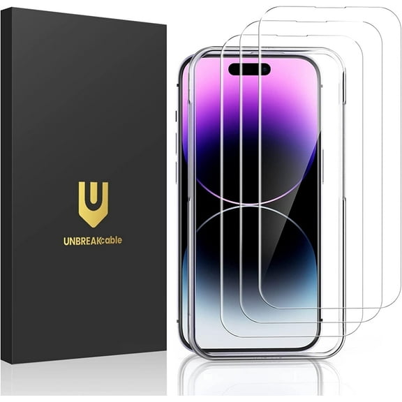 UNBREAKcable Tempered Glass Screen Protector for iPhone 14 Pro Max, 3-Pack, 9H Hardness, Case Friendly, 6.7-inch