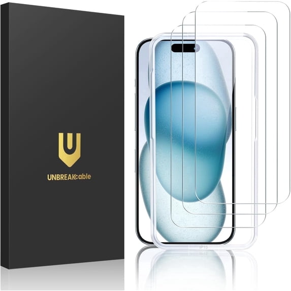 UNBREAKcable Tempered Glass Screen Protector for iPhone 15 3-Pack, 9H Hardness, 99.99% HD Clear, 6.1 inch